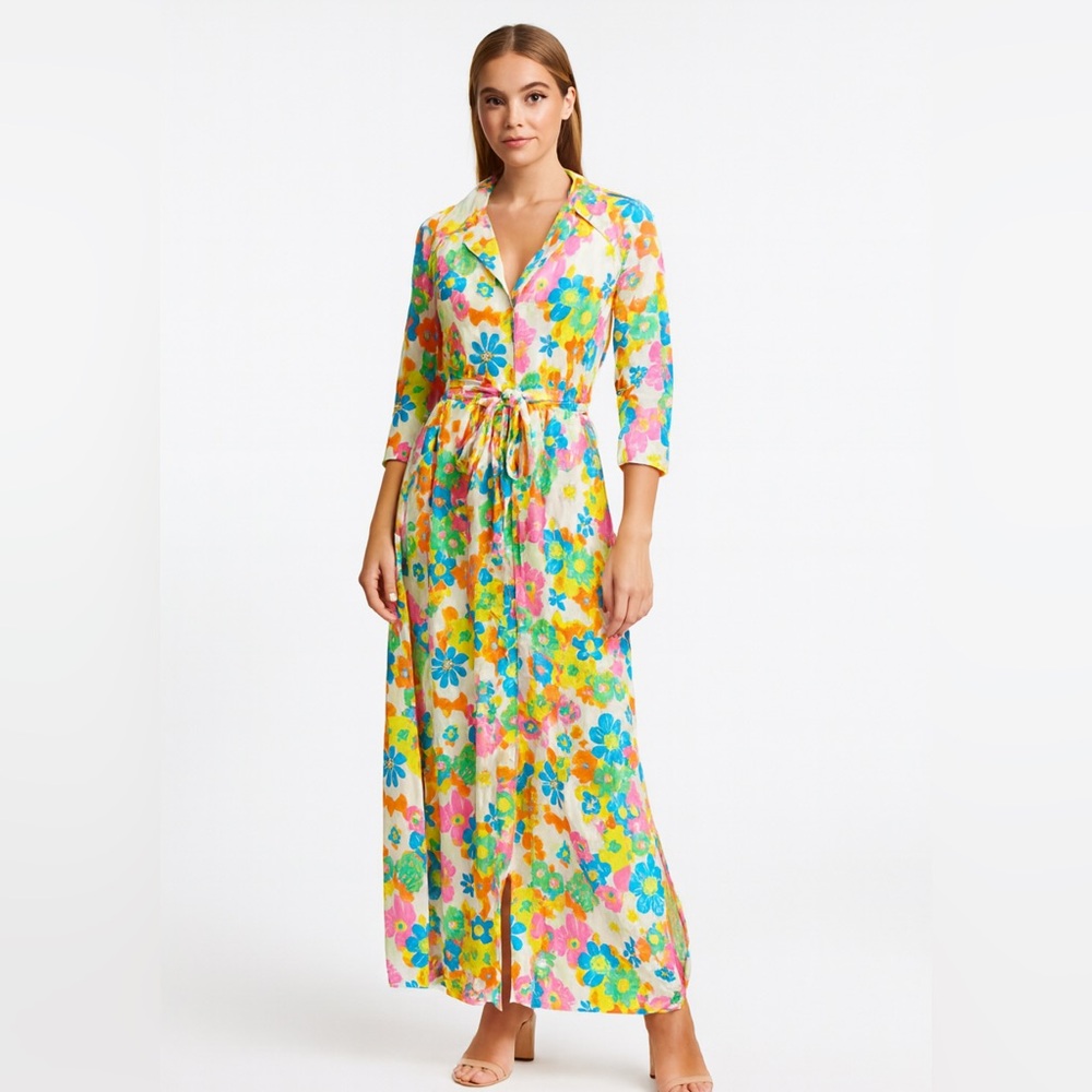 Floral Tie-Waist Maxi Dress - Yellow Multi